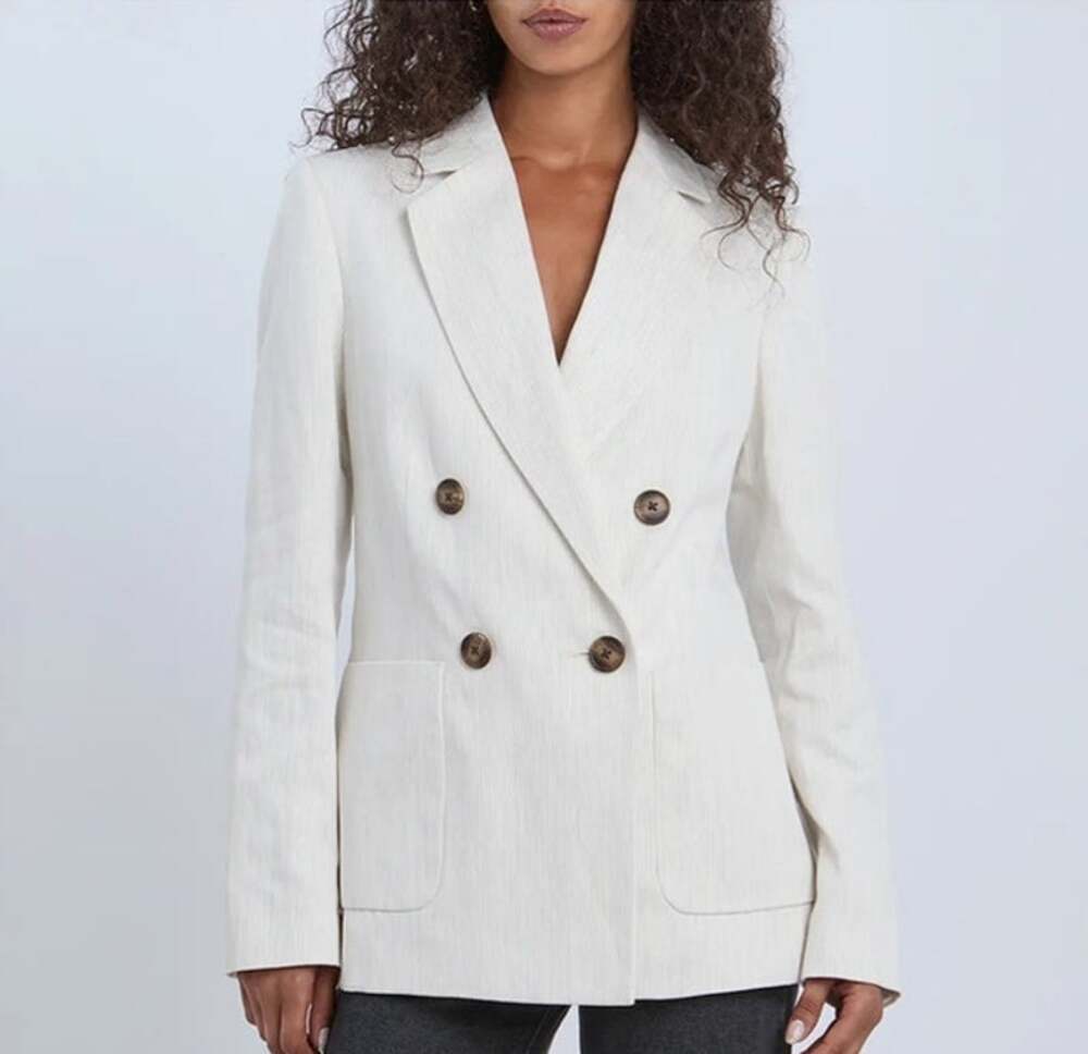 REISS Taupe / White Pinstripe Avalon Linen Blend Blazer